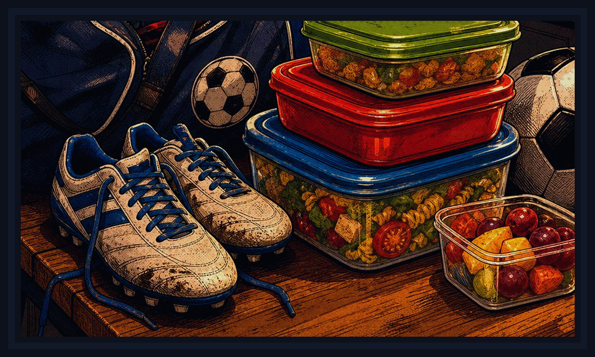 Comic-book style scene for the sports section.