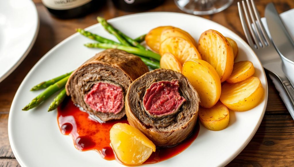 Duchess potatoes with Beef Wellington