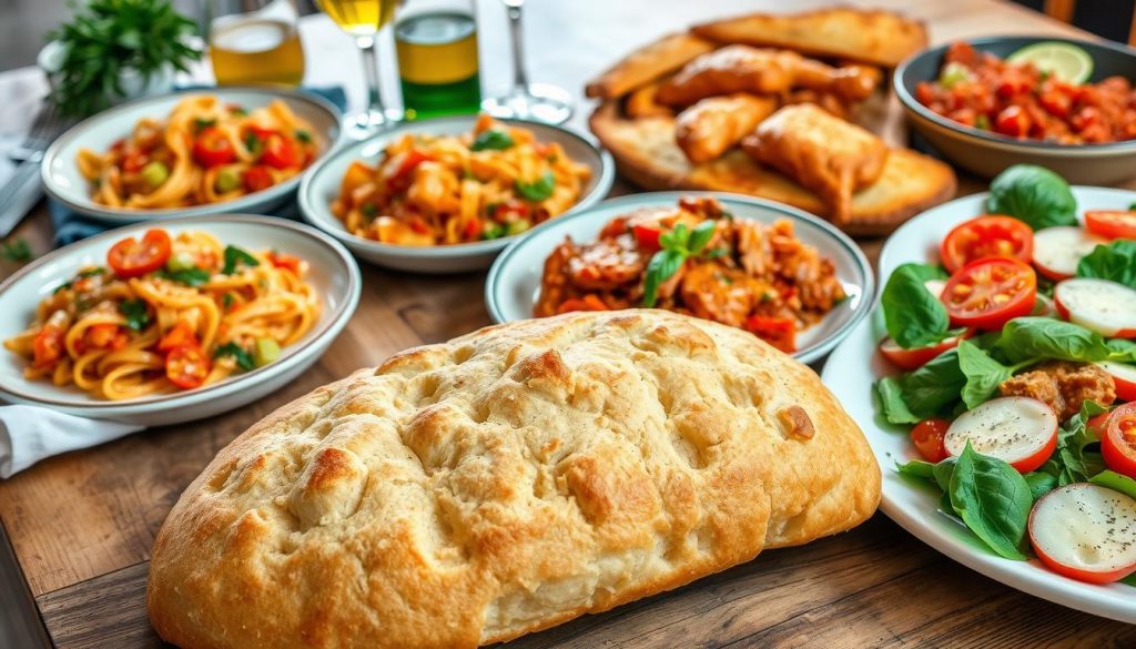 Italian main dishes with focaccia