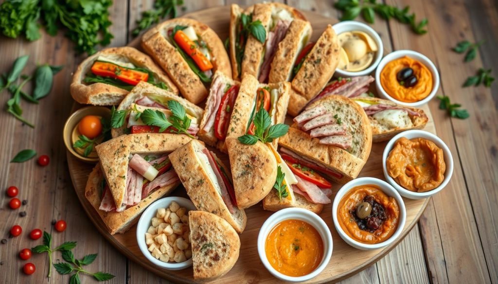 focaccia sandwiches and dips