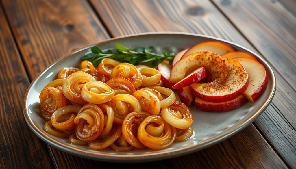 sweet complements with caramelized onions and apple side dish